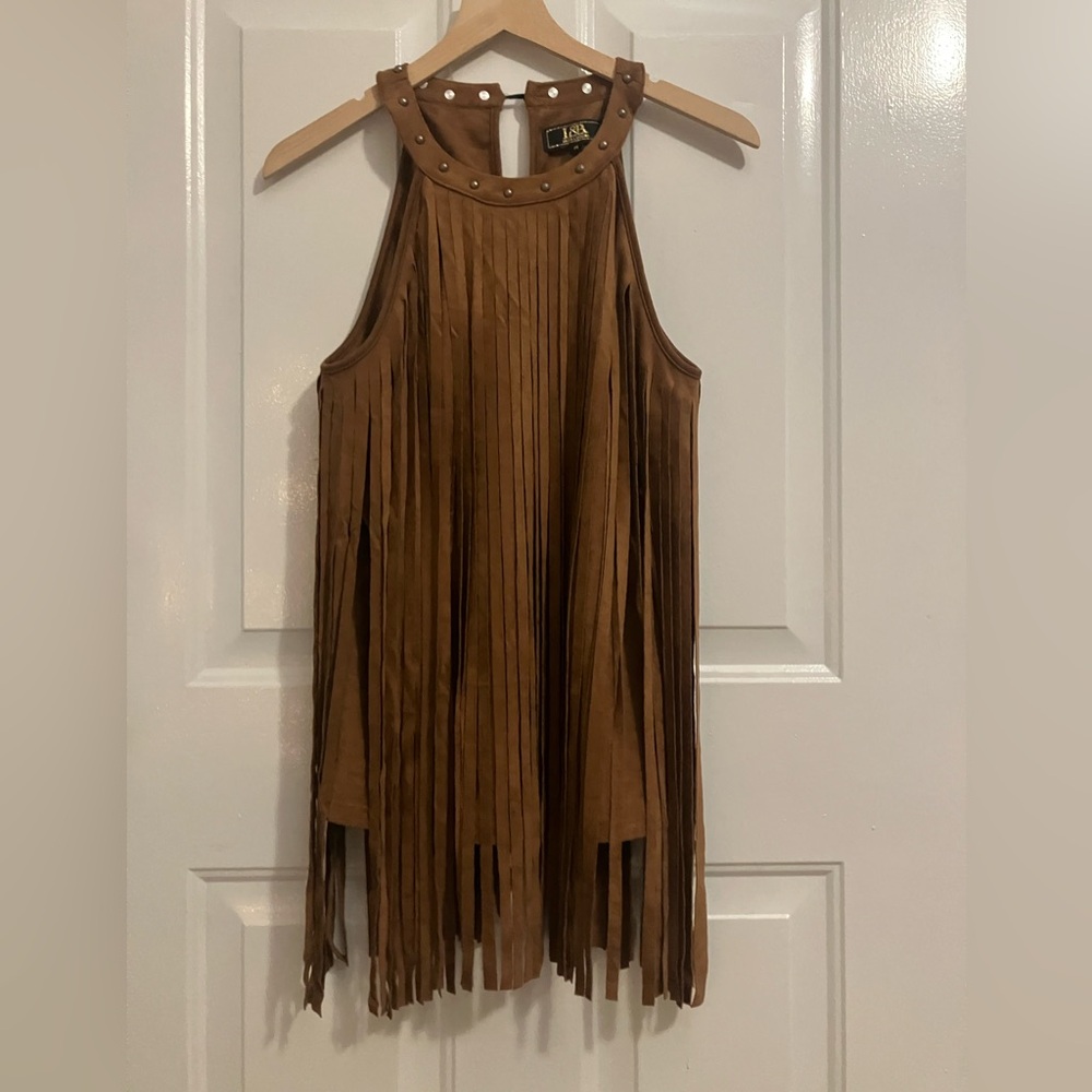 L&B - Brown faux suede fringed top